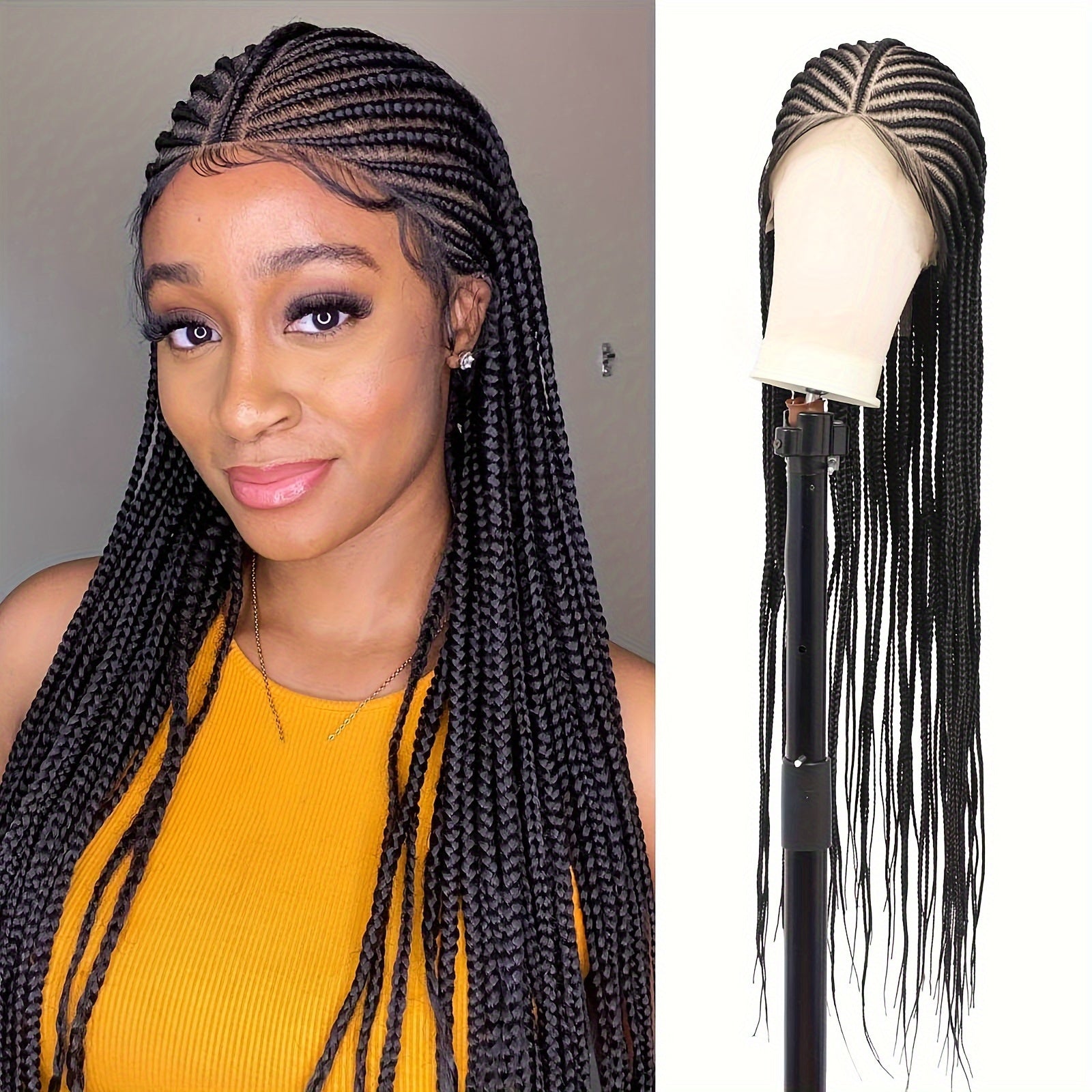 36 Inch Conrow Braided Wigs Lace Front Braided Wigs For Women Lace Braided Wigs Box Braid Wig Blended Handmade Braided Lace Front Wigs